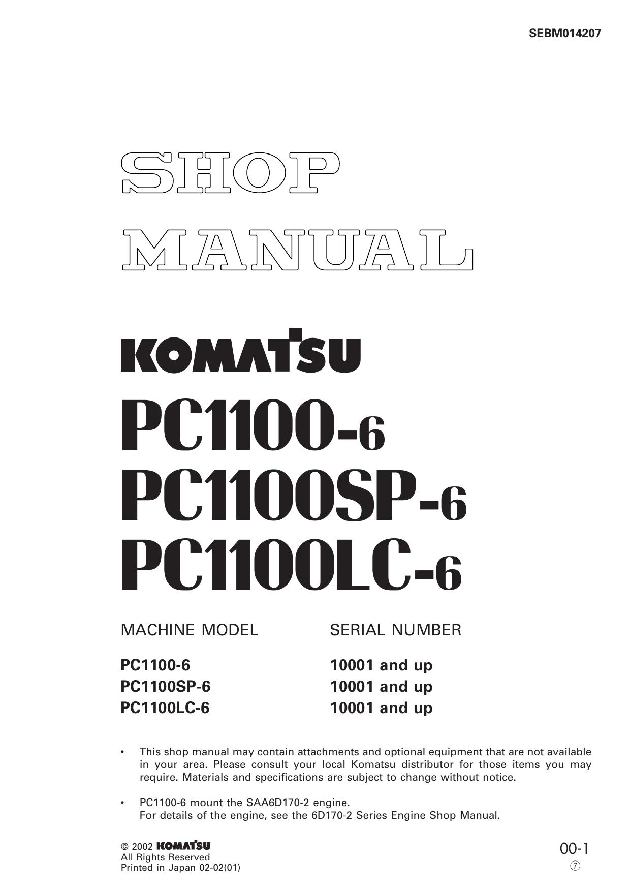 PC1100-6 PC1100SP-6 PC1100LC-6 Shop Manual